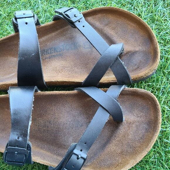 Birkenstock Mayari Black Leather Sandals Women’s 37 ( 6.5-7 ) | Strappy Toe Loop - Picture 11 of 11